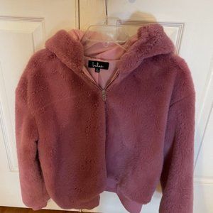 Barbie vibe mauve pink fuzzy, hooded zip upd